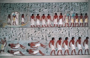 Egypte, Luxor, Vallei der Koningen, Graf van Horemheb, muurschildering
