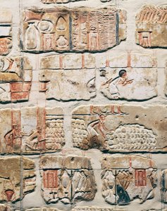 Egyptische beschaving, fragmenten van Talatat Muur, van de tempel van Amenhotep IV in Karnak, Luxor, Egypte door Egyptian 18th Dynasty