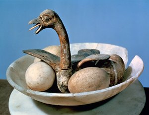 Deksel van een albasten pot versierd met een vogel in een nest met eieren, uit het graf van Toetanchamon