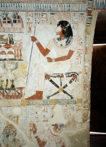 Menna houdt toezicht op zijn arbeiders in de velden, detail (detail) door Egyptian 18th Dynasty