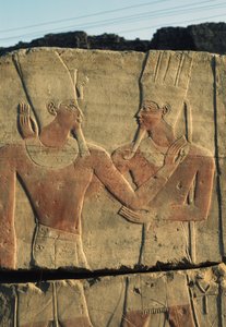 Geschilderd reliëf, Tempel van Amon, Karnak tempelcomplex (UNESCO Werelderfgoedlijst)