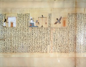 Papyrus die het wegen van het hart uit het Dodenboek van Maiherperi toont door Egyptian 18th Dynasty