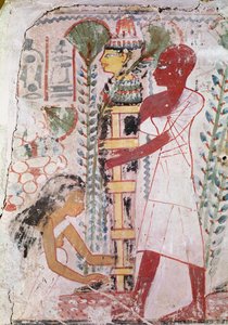 Een mummie voorbereiden voor een zuiveringsceremonie, uit een graf in Thebe, Nieuwe Koninkrijk door Egyptian 18th Dynasty