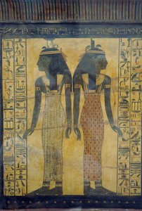 Selket en Neith, decoratief detail van de sarcofaag van Maiherpri, Egyptische beschaving, Nieuwe Rijk, Dynastie XVIII door Egyptian 18th Dynasty
