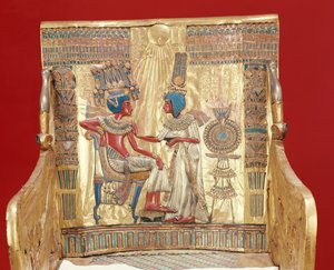 Troon, uit het Graf van Toetanchamon (c.1370-1352 v.Chr.) Nieuwe Koninkrijk door Egyptian 18th Dynasty