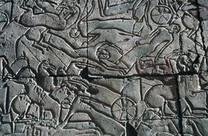 Bas-reliëf met gevechtsscène, Ramesseum, Dodentempel van Ramses II, Luxor, Thebe (UNESCO Werelderfgoed) door Egyptian 19th Dynasty