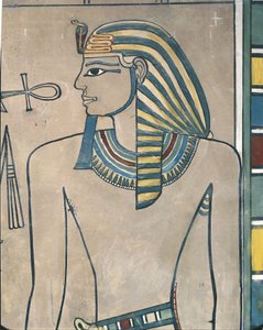 Egypte, Oud Thebe, Vallei der Koningen, muurschildering van farao Amenhotep III door Egyptian 19th Dynasty