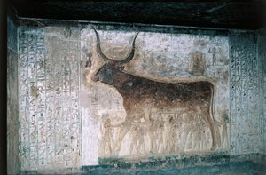 Egypte, Luxor, Vallei der Koningen, Tombe van Seti I, interieurfresco