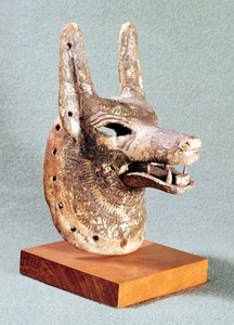 Hoofd van Anubis, met een scharnierende kaak, gebruikt als orakelmasker, Nieuwe Koninkrijk