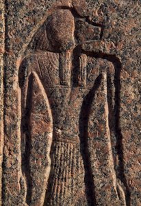 Inscriptie en reliëf van Anubis en een andere god, sarcofaag van Amenhotep, Memphis (Unesco Werelderfgoedlijst) door Egyptian 19th Dynasty