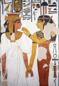 Nefertari ontmoet de godin Isis, fresco, noordelijke gevel van de vierde pilaar, grafkamer, graf van Nefertari (QV66), Vallei der Koninginnen, Thebe (Unesco Werelderfgoedlijst) door Egyptian 19th Dynasty