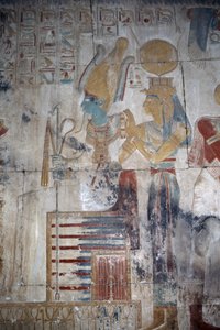 Geschilderd reliëf, kapel van Osiris, Tempel van Seti I door Egyptian 19th Dynasty