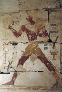 Geschilderd reliëf dat Farao afbeeldt, Tempel van Ramses II, Abydos, Egypte, Egyptische beschaving, Nieuwe Rijk, 19e Dynastie door Egyptian 19th Dynasty