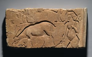 Reliëf met een geitenhoeder met een geit en bomen, mogelijk uit Tell el-Amarna, Nieuwe Koninkrijk, 1350-1333 v.Chr.