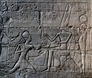 Campagnes van Seti I in Syrië en Palestina, reliëf, noordelijke buitenmuur van Grote Hypostyle Hal, Karnak tempelcomplex (UNESCO Werelderfgoedlijst)