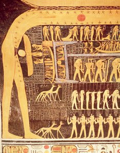 Detail uit het Boek van de Dag van het plafond van de grafkamer van het graf van Ramses VI (r.1143-1136 v.Chr.) Nieuwe Koninkrijk (muurschildering)