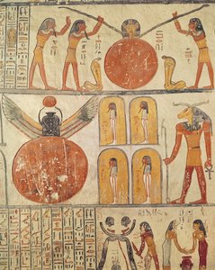 Detail uit het Boek van de Aarde, uit de grafkamer van het graf van Ramses VI (r.1143-1136 v.Chr.) Nieuwe Koninkrijk (muurschildering)