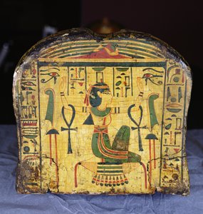 Detail van het voeteneinde van de buitenste kistbasis van de mummie van Nesyamun, mogelijk gevonden in Deir El-Bahri, Nieuwe Koninkrijk, ca. 1100 v.Chr.