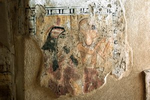 Egyptische oudheid: voorstelling van Shuroy en zijn vrouw in aanbidding. Schildering van het graf van Shuroy (TT13). 20e dynastie. 1190-1077 v.Chr. Necropolis van Dra Abu el-Naga, Westelijke Oever van Luxor, Egypte door Egyptian 20th Dynasty