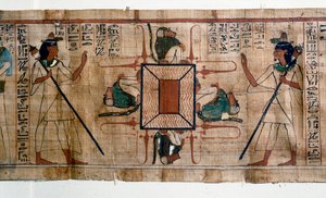 Egyptische antiquiteit: Meer van Vuur naar de Hel. Papyrus uit een Dodenboek. Papyrus van de 21e dynastie