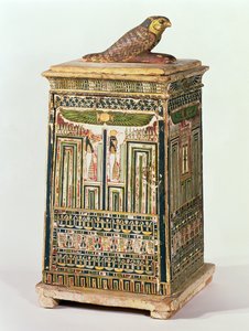 Canopische kruikendoos, uit Saqqara, Late Periode (polychroom en verguld hout)