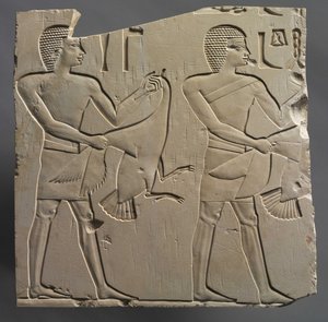 Profeet en Lector-Priester met Aanbiedingen van Levend Ganzen, ca. 667-647 v.Chr. door Egyptian 26th Dynasty