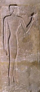 Zuil met een vrouw die aan een lotus ruikt, Oude Koninkrijk, 2423-2263 v.Chr.