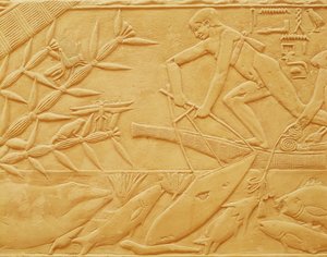 Visscène, uit de Mastaba van Kagemni, Oude Rijk
