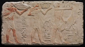Reliëf van drie offerdragers, uit Saqqara, ca. 2311-2281 v.Chr. door Egyptian 6th Dynasty
