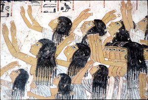 Oud Egypte, muurschildering, Rouwende vrouwen in een begrafenisstoet, Graf van Ramose, Thebe door Egyptian Egyptian