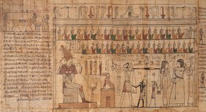 Tsekhons boek van de doden (detail), het wegen van zielen (psychostasis), -664 tot -332 door Egyptian Egyptian