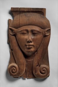 Paneel van een Hathor-zuil, 380-200 v.Chr. (ceder) door Egyptian Ptolemaic Period