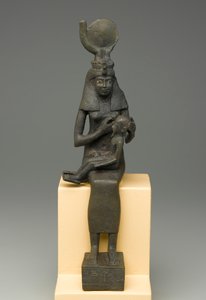 Zittende beeldje van Isis met Horus (brons)