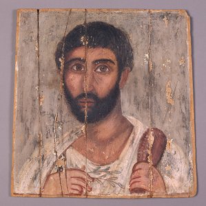 Portret van een bebaarde man uit een heiligdom, ca. 100 n.Chr. (tempera op hout)