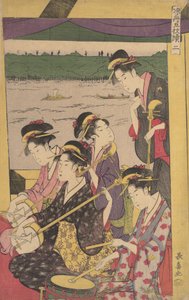 Een groep Geisha in een Suzumi-bune, ca. 1796 door Eishōsai Chōki