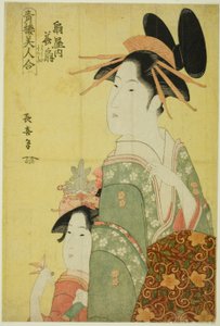 Hanaogi van de Ogiya, uit de serie "Schoonheden van de plezierwijken (Seiro bijin awase)" door Eishōsai Chōki