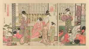 Regen de ochtend erna in het plezierkwartier door Eishōsai Chōki