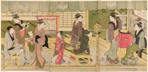 De Voorkamer van de Naniwaya (Naniwaya misesaki) door Eishōsai Chōki