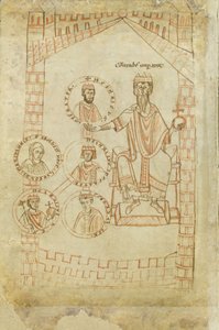Stamboom van de Salische dynastie: Koenraad II, Hendrik III, Hendrik IV, zijn vrouw Eupraxia van Kiev, Hendrik V, 12e eeuw door Ekkehard of Aura
