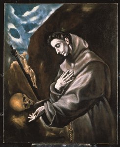 Franciscus in meditatie (olieverf op doek) door El (1541-1614) Greco