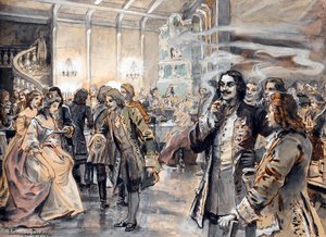 Paasvieringen aan het Hof van Peter de Grote (Pierre le grand) - Schilderij van Elena Petrovna Samokish Sudkovskaya (Samokish-Sudkovskaya)(1863-1924) door Elena Petrovna Samokish Sudkovskaya