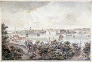 Een uitzicht op Stockholm vanaf Söder met het Koninklijk Paleis, Storkyrkan, Riddarholmskykan en Tyska kyrkan door Elias Martin