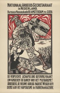 Affiche tegen militarisme uitgegeven door het Nationale Arbeiders Secretariaat in Nederland