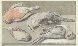 Stilleven met vier dode vogels door Elias Vonck