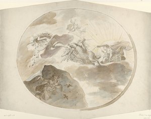 Ontwerp voor een plafondschildering met Aurora die de Nacht verjaagt door Elias van Nijmegen (possibly)