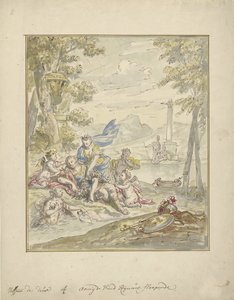 Ontwerp voor een kamerbeschildering met Armida en Rinaldo door Elias van Nijmegen