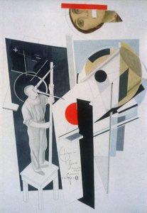 Tatlin aan het werk. Illustratie voor het boek Zes verhalen met gemakkelijke eindes, door Ilya Ehrenburg