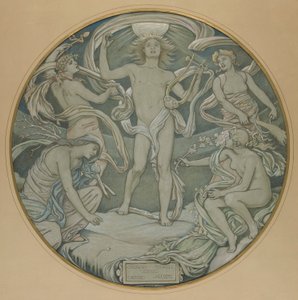 Cartoon voor het midden van het Huntington-plafond: Apollo en begeleiders door Elihu Vedder