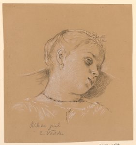 Tekening, Hoofd van een Italiaans meisje, ca. 1885 door Elihu Vedder
