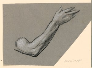 Tekening, detail van een arm, ca. 1885